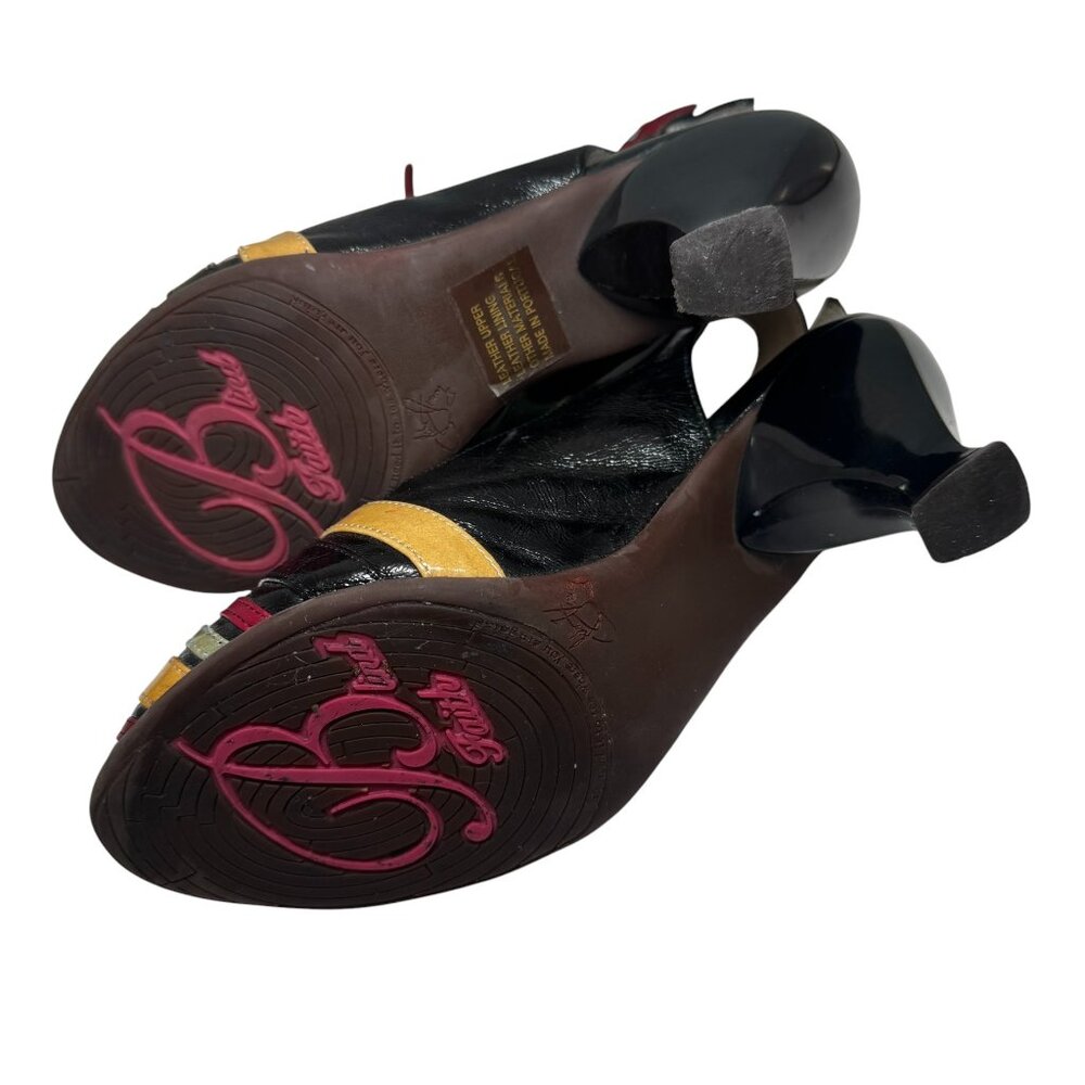 John Fluevog Brooke 6.5 Multicolor Cutout Slingback Heels Retro Mod Art Deco - Picture 9 of 14